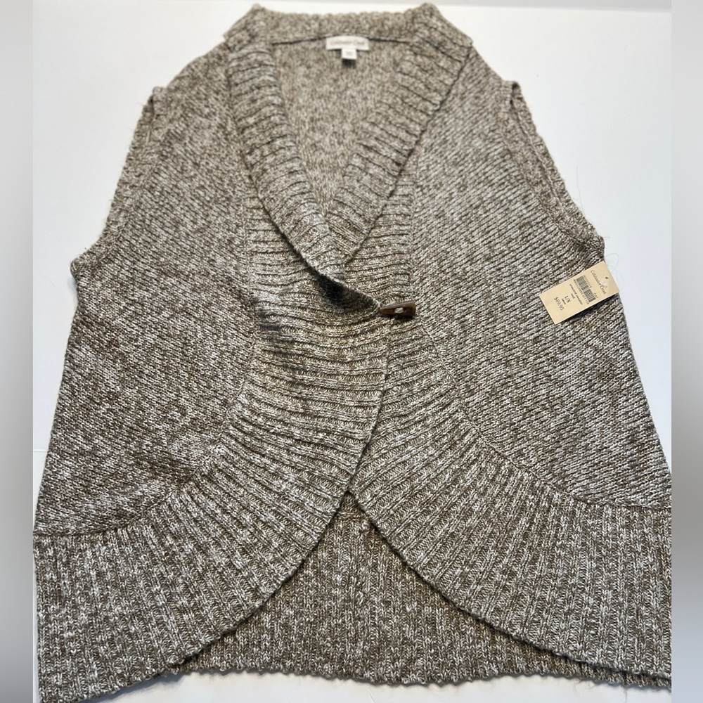 NWT Coldwater Creek Crescent Sweater Vest Oat Brown Sleeveless Toggle Fr…